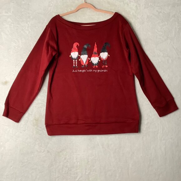 Gardener Christmas Sweatshirt Just Hangin' With My Gnomies Large Funny Sweater - Picture 2 of 9